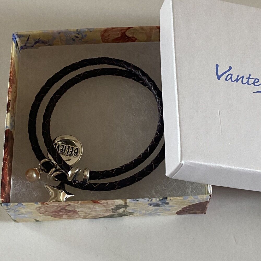 Vantel Pearls Leather Wrap Bracelet Believe